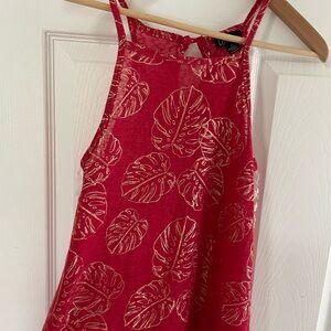 Love Red and Gold Patterned Sleeveless Top-monstera print